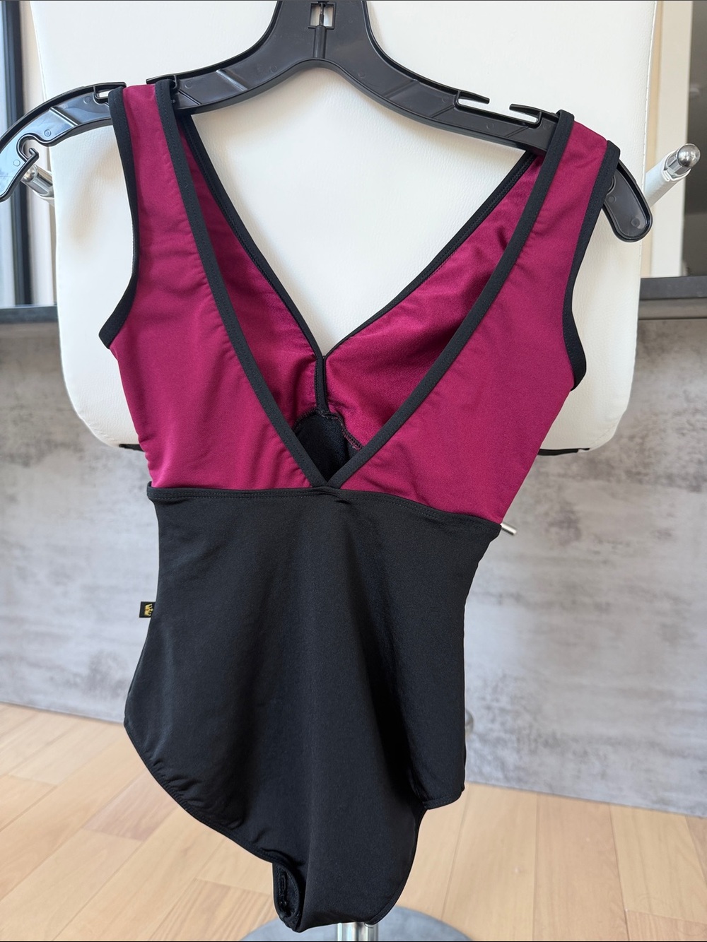 Mariia Fuchsia and Black V-Neck Leotard